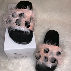 Pink sequin feather sliders 39 Prettylittlething